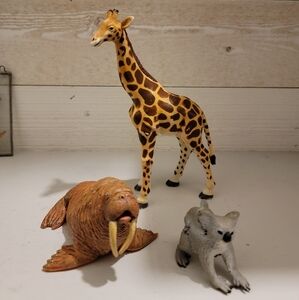 Animal Figurine Set - Giraffe, Walrus, and Koala